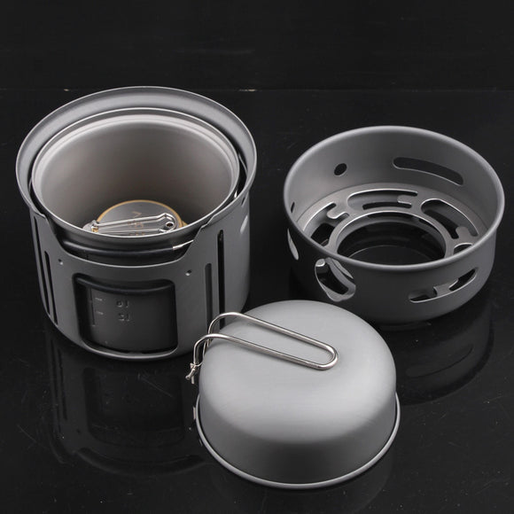 Set de Utensilios de Camping Portátil de Aluminio para 1-2 Personas - 7 Piezas