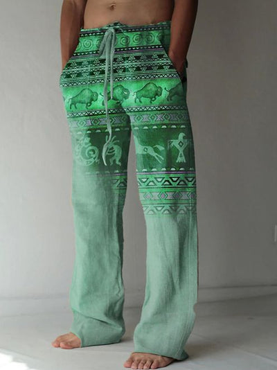 Pantalones Casuales Sueltos de Lino Estampado para Hombre - Image 24