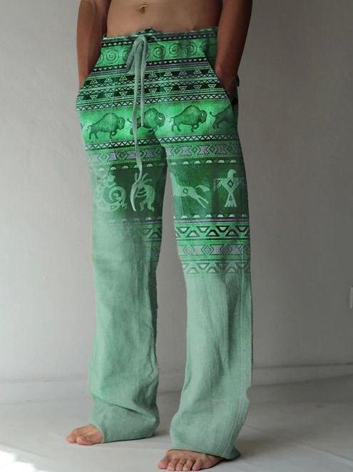Pantalones Casuales Sueltos de Lino Estampado para Hombre - Image 24