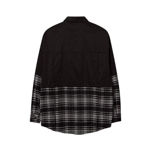 Camisa Manga Larga Cuadros Patchwork con Cadena para Hombre - Image 9
