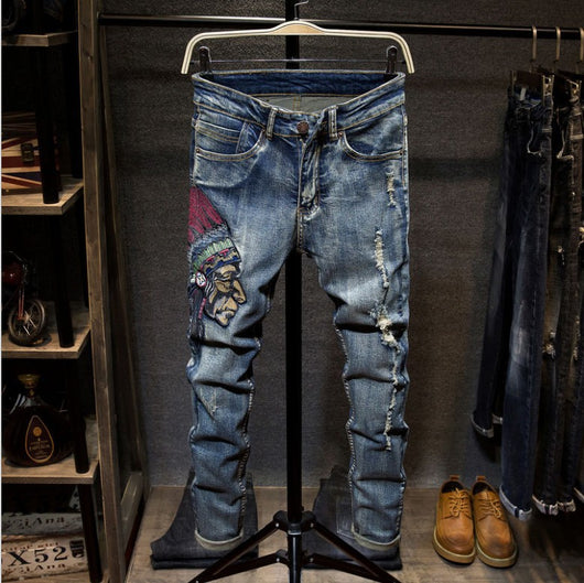 Jeans Slim Fit Rasgados con Bordados para Hombre - Image 3