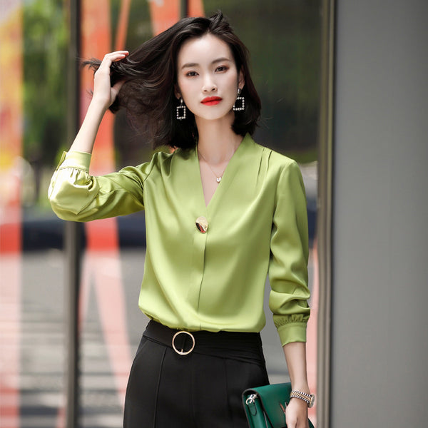 Blusa Ejecutiva Cuello V Manga Larga Mujer