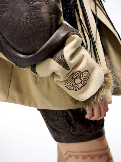 Chaqueta Patchwork de Cuero y Algodón Inspirada en Totems - Image 11