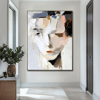 Cuadro Abstracto Mujer Moderno - Óleo Pintado a Mano Blanco y Negro - Image 4