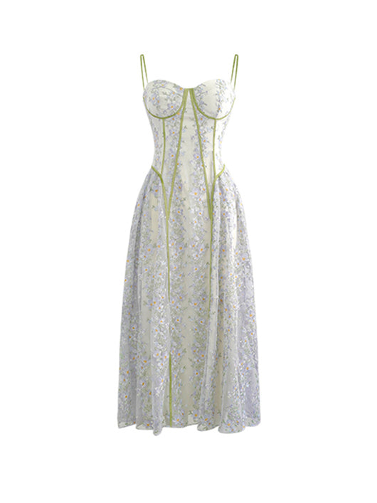 Vestido de Encaje Floral Verano Sensual Cintura Definida Falda Elegante - Image 10