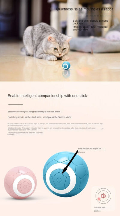 Yellow electric pet toy ball with a soccer ball pattern and a white ring around a central power button. - Image 13