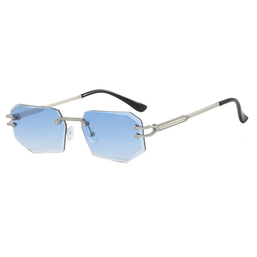 Rimless octagonal clear lens glasses with silver-toned metal temples and black ear tips, featuring decorative accents. - Image 5