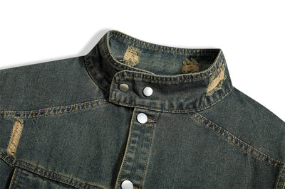 Chaqueta Denim con Cuello Alto y Detalles Rotos - Image 19