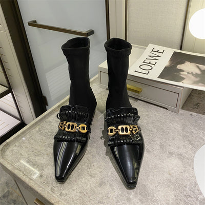 Botas Martin de Cuero Charol con Calcetines de Lana - Botines Planos Elegantes - Image 2