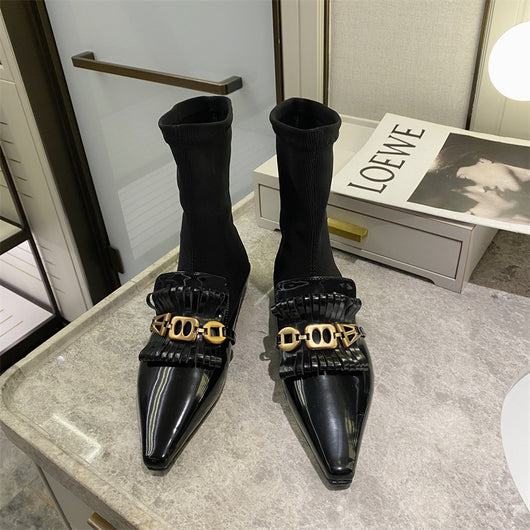 Botas Martin de Cuero Charol con Calcetines de Lana - Botines Planos Elegantes - Image 2
