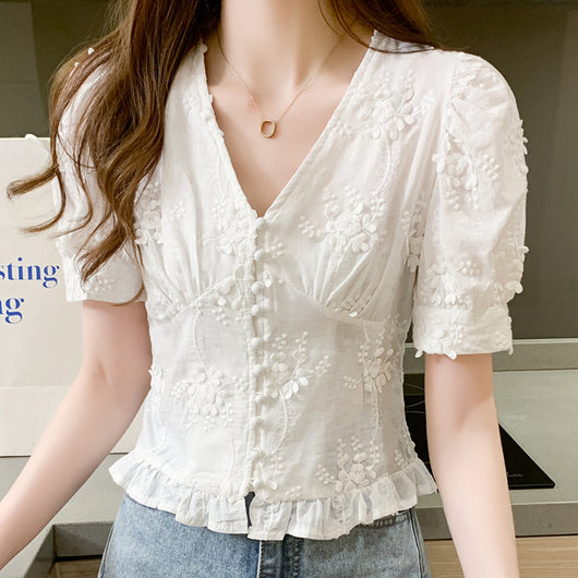 Blusa Corta Cintura Alta Estilo Occidental con Cuello en V - Image 11