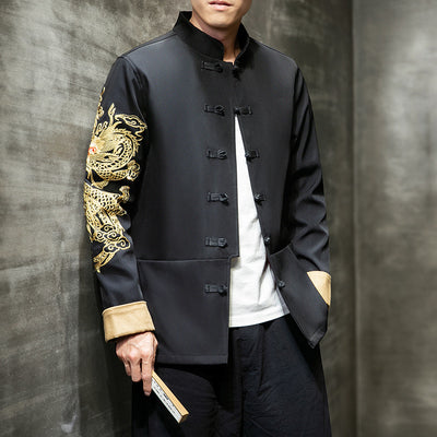 Chaqueta Casual Hombre Algodón y Lino con Bordado Estilo Tang Chino - Image 9