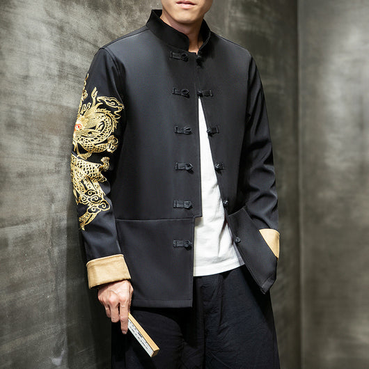 Chaqueta Casual Hombre Algodón y Lino con Bordado Estilo Tang Chino - Image 9
