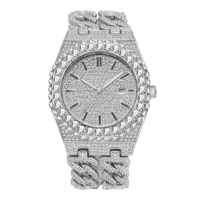 Reloj de Cadena Cubana Hip Hop con Diamantes de Hielo Estilo Urbano - Image 5
