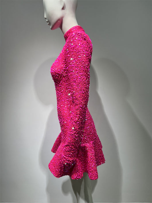 Vestido de Fiesta Rojo Rosado con Espalda Descubierta y Lentejuelas - Image 14