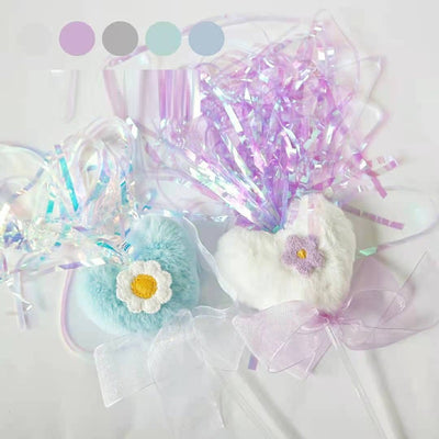Plush heart cat wand toy with iridescent purple tassel and bow, alongside a blue heart variant. - Image 10
