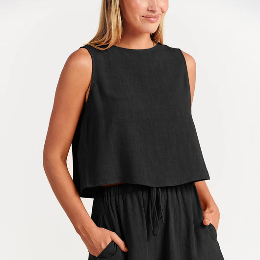 Conjunto de Dos Piezas Shorts Sueltos de Algodón y Lino para Mujer - Image 2