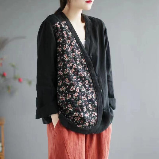 Chaqueta Étnica Retro Suelta Cuello V Manga Larga - Image 10