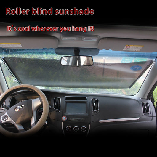 Black perforated roller blind with suction cups for window sun protection, measuring 60x40cm, shown extended. - Image 4