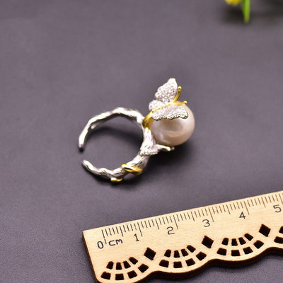 Anillo de Plata 925 con Perla de Agua Dulce Natural y Diseño Vintage Mariposa - Image 4