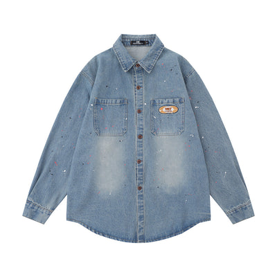 Camisa Denim Oversized con Bolsillos Bordados y Detalles Splash Ink - Image 12