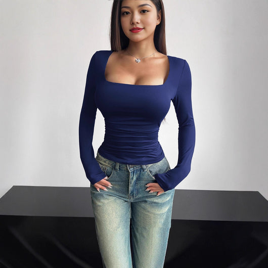 Blusa Cuadrada de Manga Larga Ajustada - Estilo Europeo Moderno - Image 10