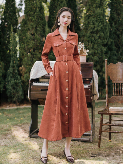 Vestido Camisero de Pana French Girl - Elegancia Casual para Mujer