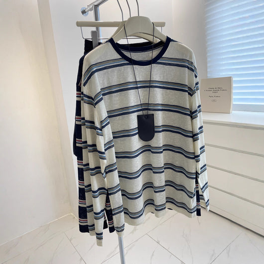Blusa Retro a Rayas con Cuello Clásico - Suéter Holgado y Estilizador para Mujer