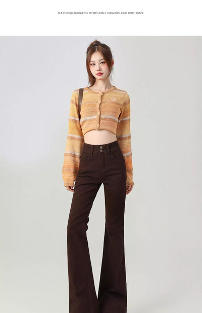 Pantalones Acampanados Talle Alto Moldeadores Marrón para Mujer Petite - Image 13