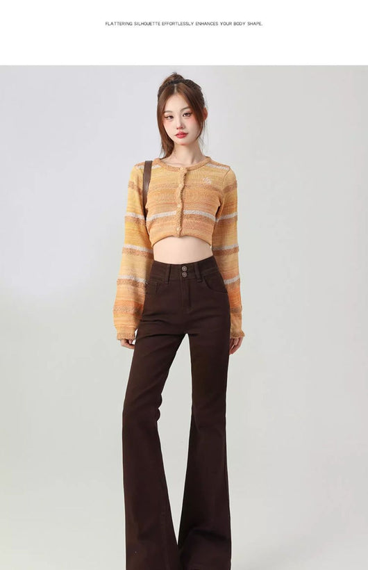 Pantalones Acampanados Talle Alto Moldeadores Marrón para Mujer Petite - Image 13
