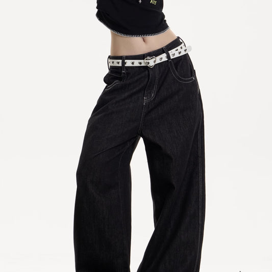 Jeans Retro Americano Desgastado Mujer Corte Recto Holgado