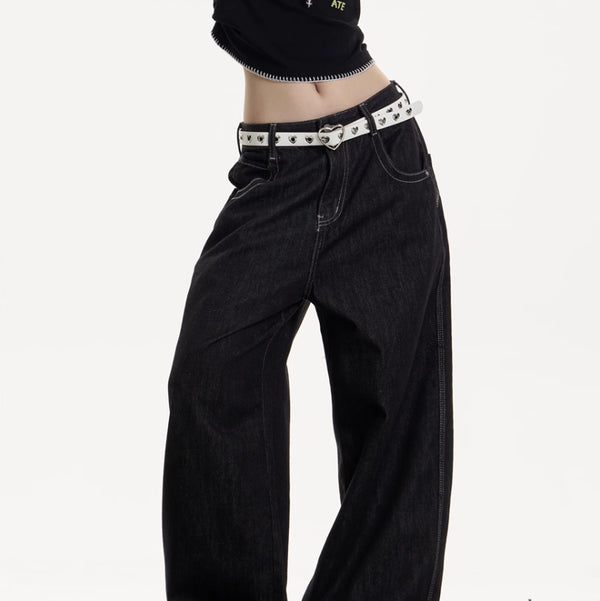 Jeans Retro Americano Desgastado Mujer Corte Recto Holgado