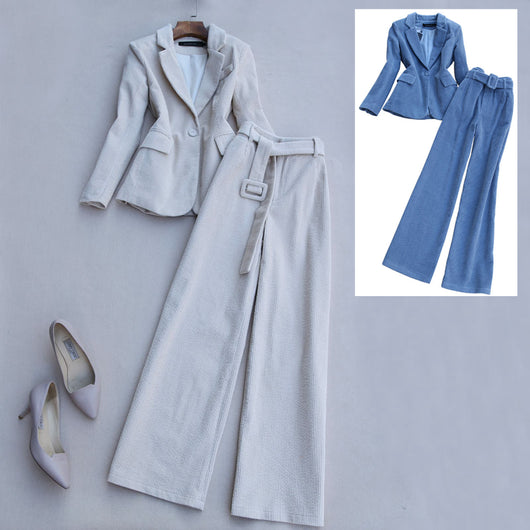 Traje de Dos Piezas Coreano con Pantalón Ancho y Solapa de Botón Único - Otoño e Invierno - Image 3