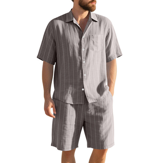 Conjunto de Dos Piezas: Camisa Jacquard a Rayas y Shorts para Playa