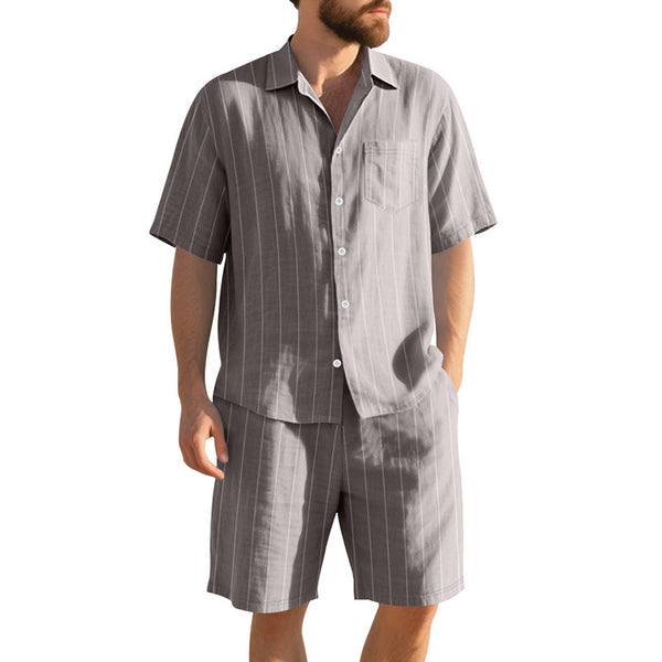 Conjunto de Dos Piezas: Camisa Jacquard a Rayas y Shorts para Playa
