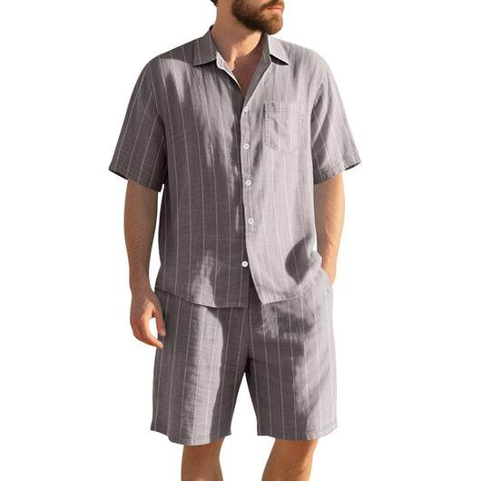 Conjunto de Dos Piezas: Camisa Jacquard a Rayas y Shorts para Playa