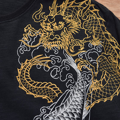 Camiseta Manga Corta Dragon Bordado Estilo Ukiyo-e - Image 7