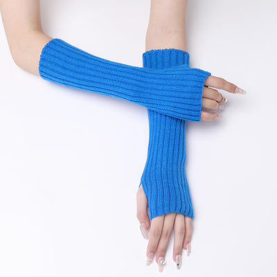 Guantes Largos Rayados de Lana para Otoño e Invierno - Mangas Calentadoras sin Dedos - Image 37