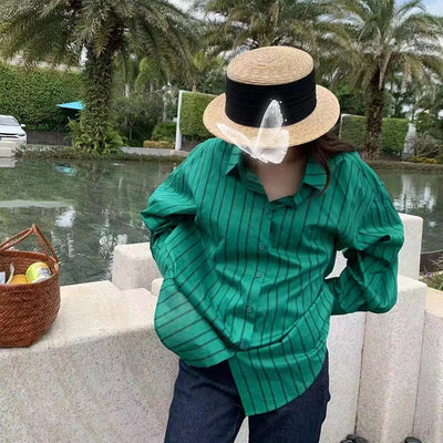 Camisa Casual a Rayas con Cuello Solapa y Manga Larga - Image 3