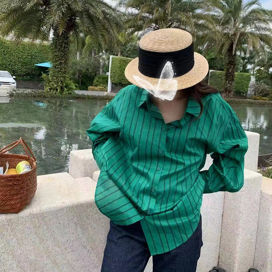 Camisa Casual a Rayas con Cuello Solapa y Manga Larga - Image 3