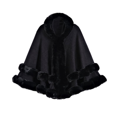 Poncho Abrigo Tejido Oversized con Capucha y Cuello de Pelaje Artificial - Image 6