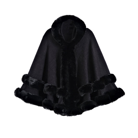Poncho Abrigo Tejido Oversized con Capucha y Cuello de Pelaje Artificial - Image 6