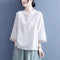 Blusa Artesanal de Algodón y Lino con Mangas Acampanadas y Bordado Jacquard