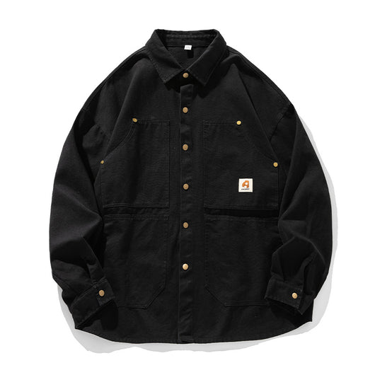 Camisa Retro Americana de Algodón Lavado con Manga Larga - Image 5