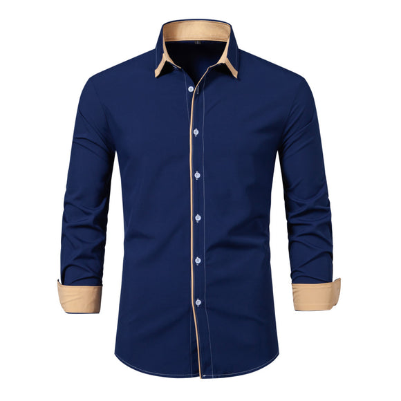 Camisa Casual de Manga Larga con Contraste de Colores