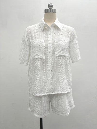 Blusa Corta con Cuello de Solapa y Detalles Calados para Mujer - Image 12