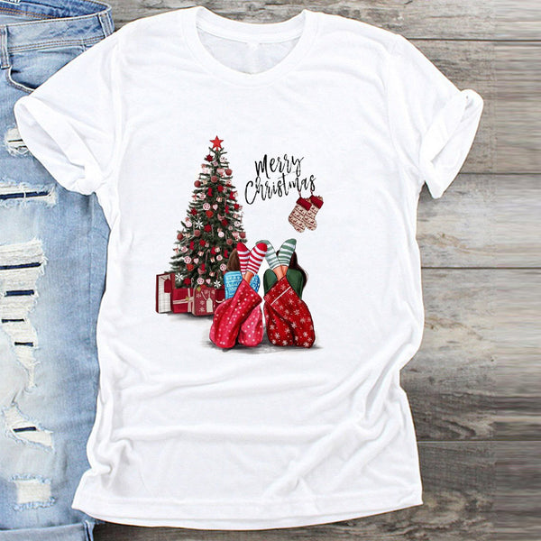 Conjunto de Amigas Navideño con Cuello Redondo y Manga Corta