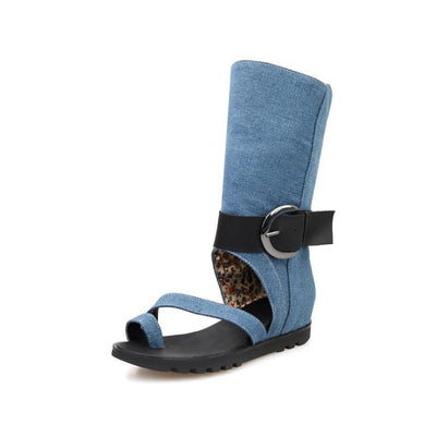 Sandalias Planas Británicas de Mezclilla con Diseño Hueco - Chanclas Trendy Casual