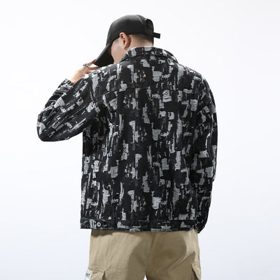 Chaqueta Denim Jacquard para Hombre Estilo Retro Japonés con Detalles Rotos - Image 7
