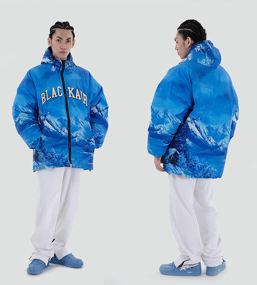 Chaqueta de Algodón Grueso con Letras Bordadas Estampado Montaña Nevada - Image 10